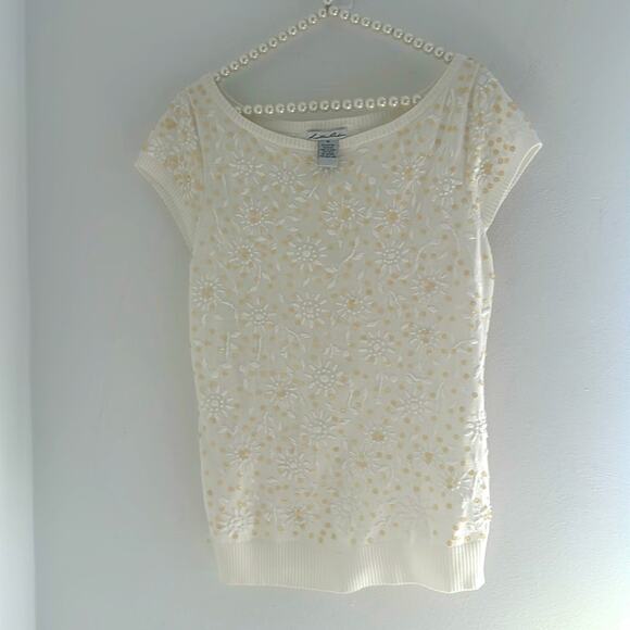 Lillie Rubin beaded cotton blouse vintage Sz M 97% Cotton 3% Nylon - Picture 2 of 7